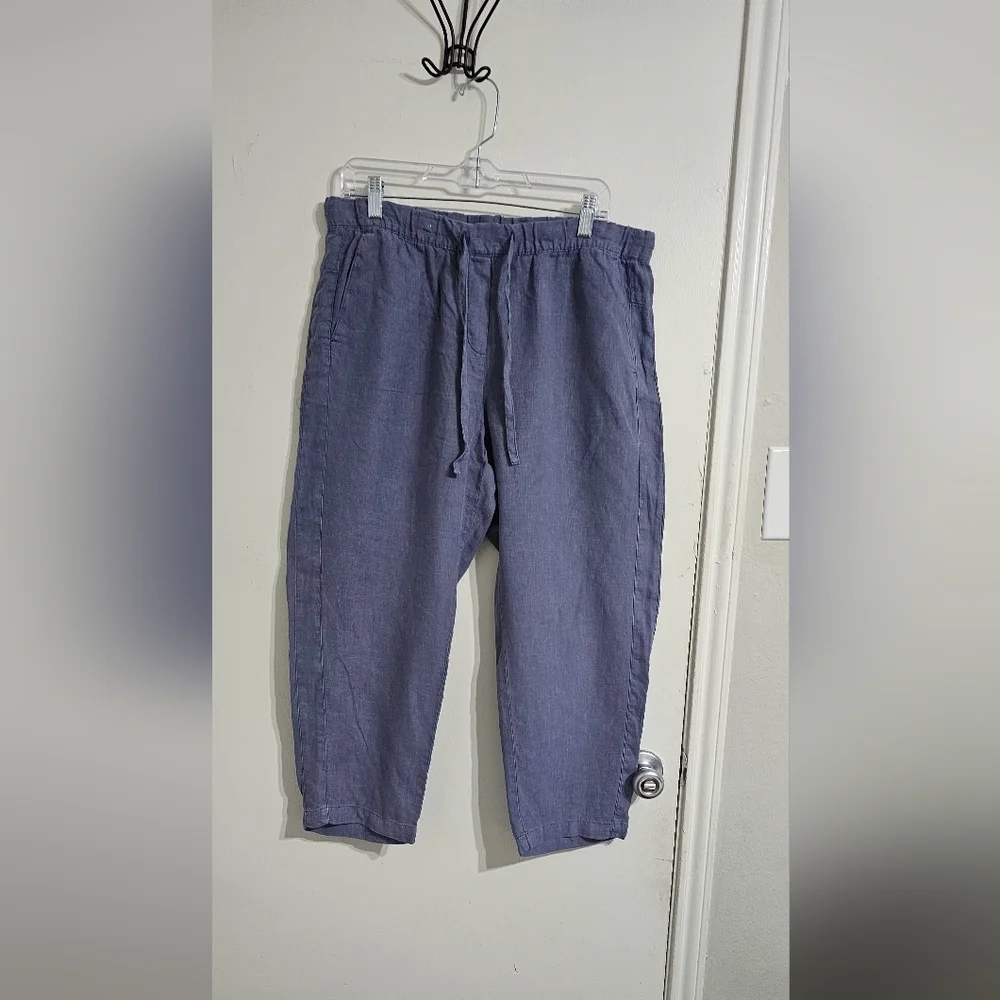 Pure Jill Garment Dyed Linen Crop Pants Women Medium Blue Minimalist‎